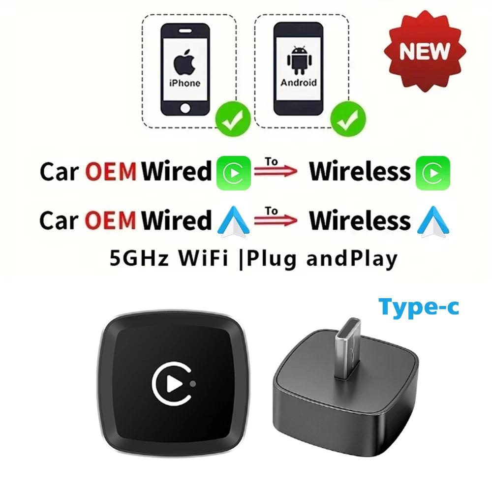 NEW Wired to Wireless Carplay Android Auto 2in1 Mini Adapter Dongle Auto Connect Plug&Play Bluetooth WiFi Universal Mini Box