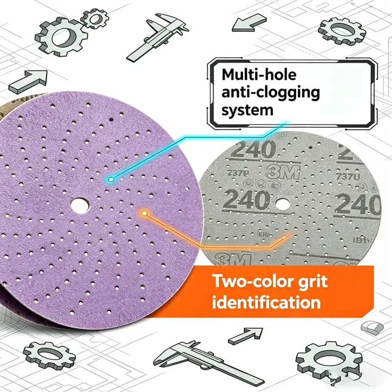 3M Cubitron II 737U 6 Inch 150mm Purple Clean Sanding Disc Multi-Hole Ceramic Abrasive Sandpaper for Automotive Paint Repair