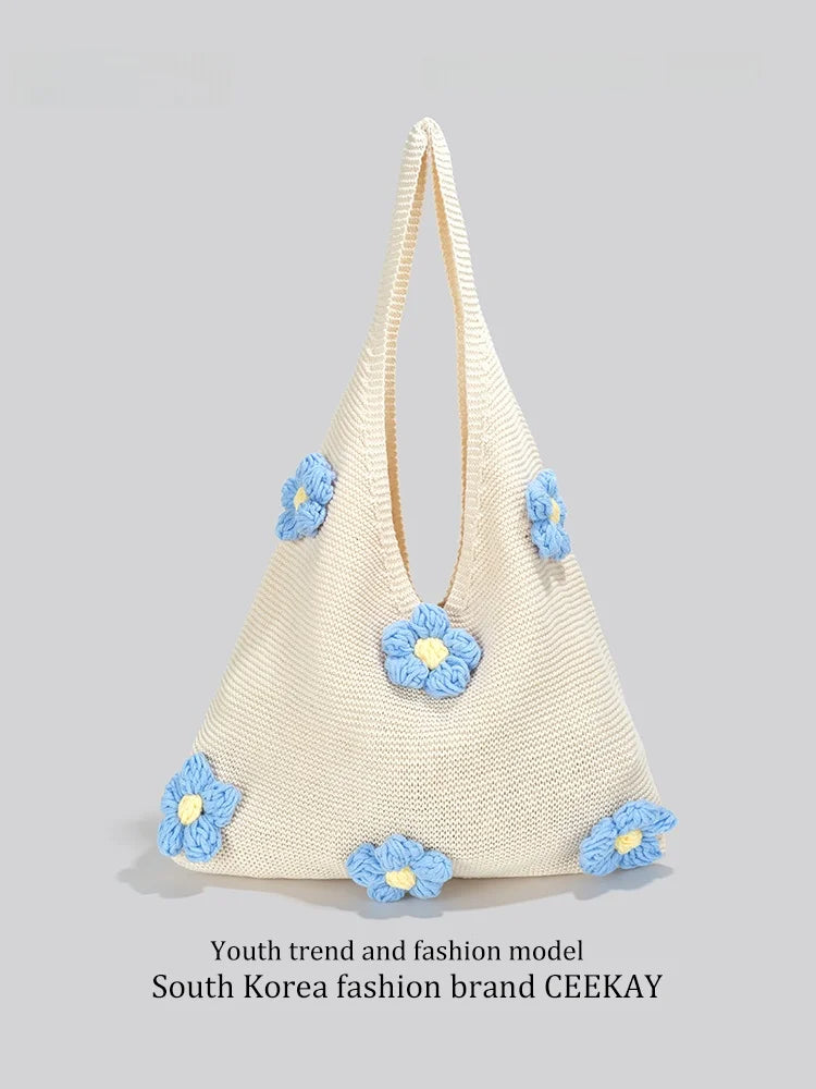 Ceekay Large Capacity Floral Underarm Tote Bag Women's Summer Beach Casual Vacation Handbag Soft Square Shape Zipper Closure