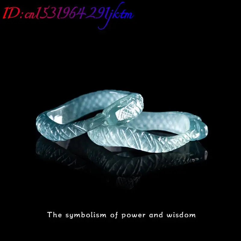 Blue Burmese Jadeite Snake Rings Stone Charms Designer Amulet Talismans Natural Jewelry Carved Real Burmese Jade Gemstone