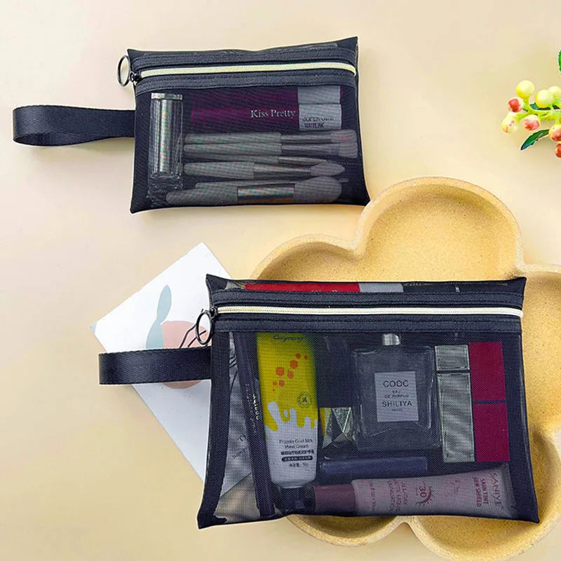 1PCSLarge Capacity Mesh Cosmetic Bag Travel Storage Female Make Up Black Portable Toiletry Organizer Case Lipstick Storage Pouch
