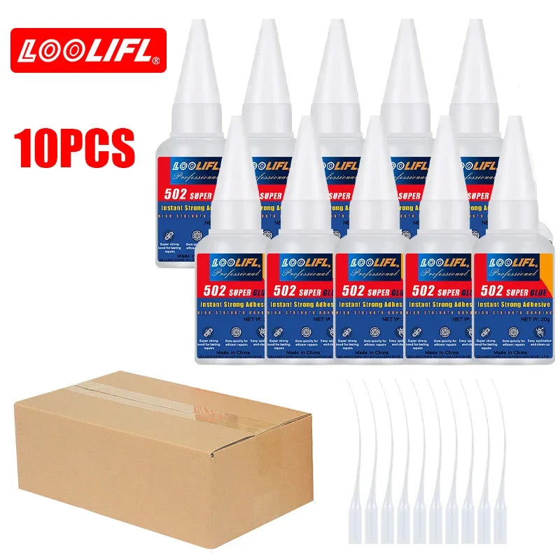 Loolifl Professional 502 Fast Adhesive Waterproof Universal Repair Glue Food Safe Ca Glue for Plastic, Wood, Metal, Ceramic, Glass, Super Glue, Stable and Safe
