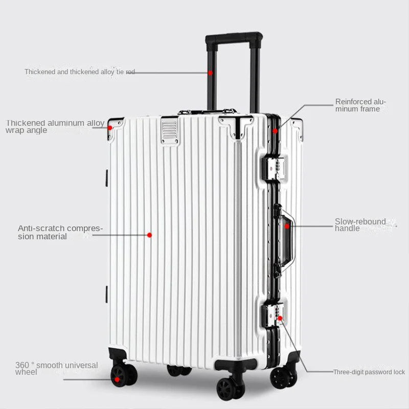 Trolley Luggage 20 26 30" Aluminium-framed Suitcase with Silent Wheels Unisex High-capacity Rolling Luggage Password Suitcase