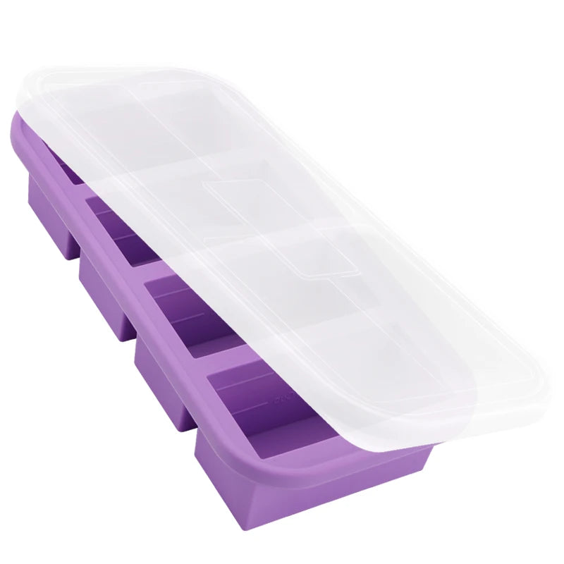 Silicone Freezing Mold Food Container with Lid Ice Cube Mold Storage Box Divided ice box for Soups Drinks Herbs juices