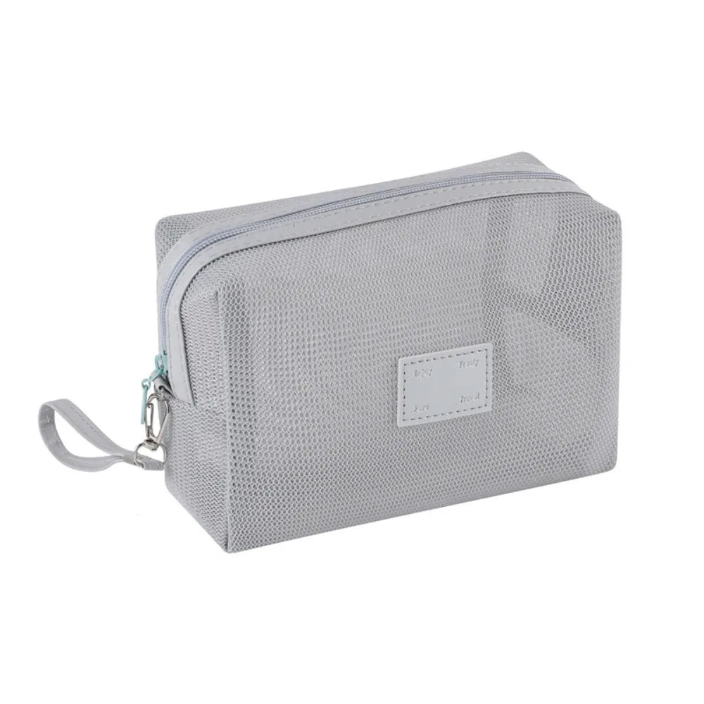 Portable Mesh Handheld Makeup Bag Square Lightweight Storage Toiletry Bag Zipper Large Capacity Transparent Mesh Cosmetic Bag