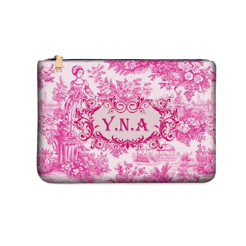 Graceful Customizable Name Women's Canvas Clutch Makeup Bag Purse Party Weekend Vacation Travel Cosmetic Bag Mobile Pouch Wallet
