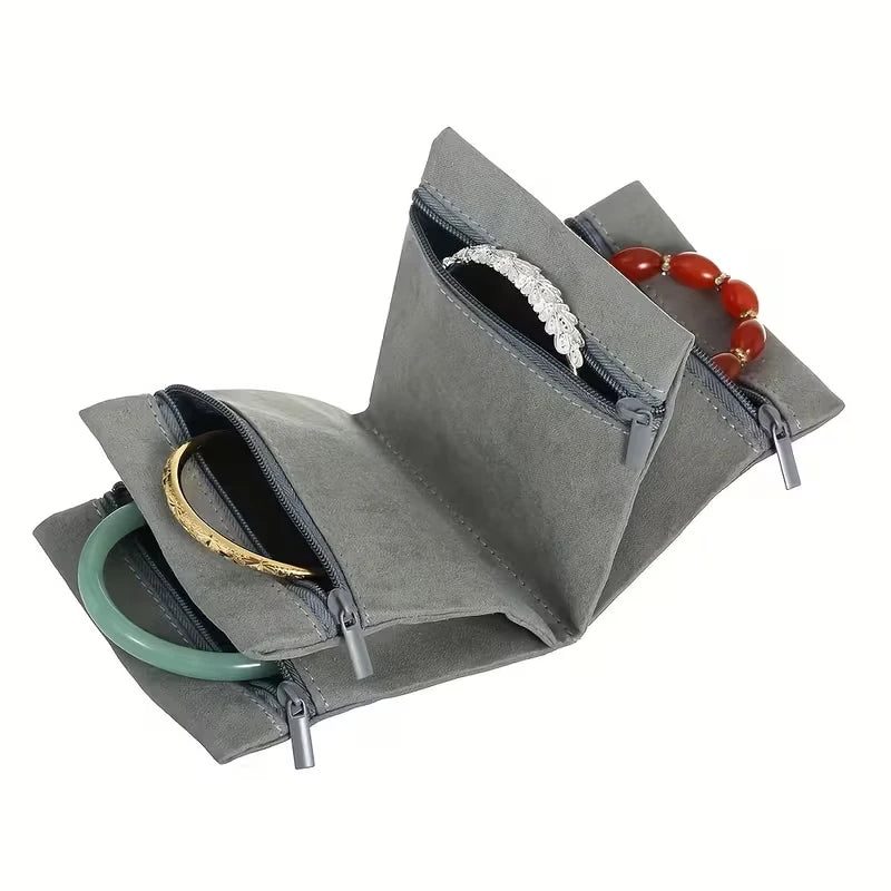Multifunctional Organizer Bag – Zippered pouch for jewelry, cosmetics, and wallet; portable, foldable travel organizer.