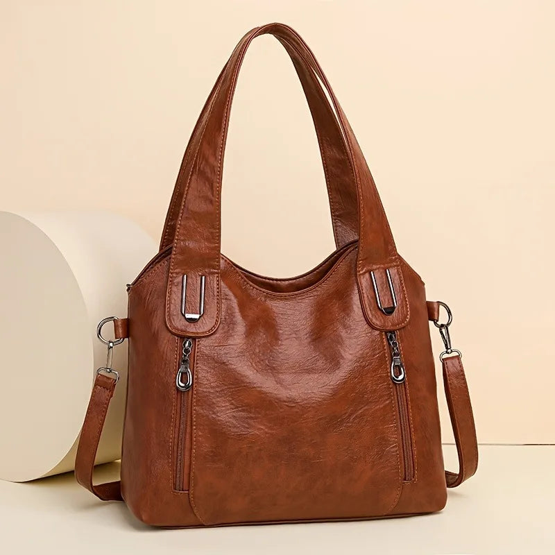 New Women Large Capacity Tote Bag Leather Shoulder Handbag with Removable Strap Fashion Casual PU Crossbody Bag Shoulder Bags