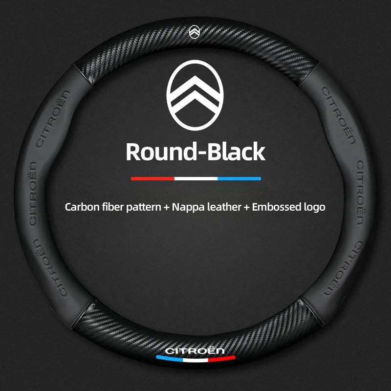 For Citroen C2 C3 C5 Aircross VTS Xsara C-Crosser Berlingo Jumpy Carbon fiber Leather Car Steering Wheel Cover Auto Accessories
