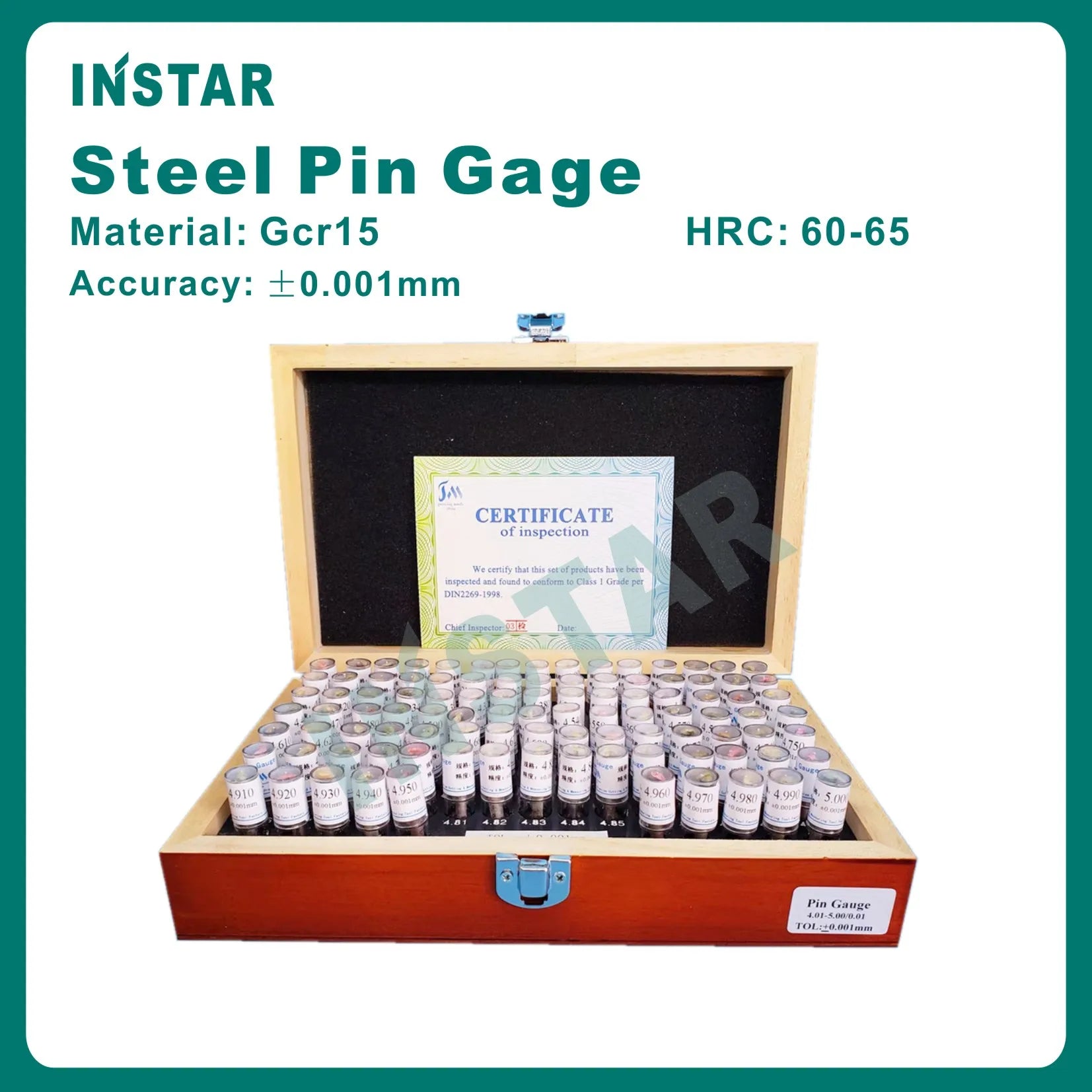 INSTAR Steel Pin Gage Set 0.1-1.0mm 1.0-10.0mm 3.01-4.00mm 8.01-9.00 Length 50mm Hardened Steel Gcr15 Industrial Quality 0.001mm