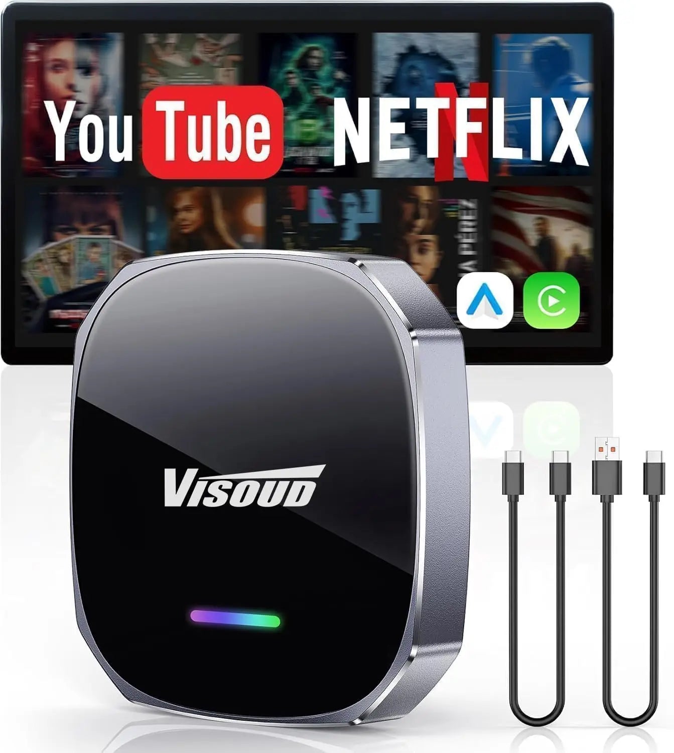 Stream Netflix & YouTube with 3s Auto-Connect – Wireless CarPlay/Android Auto Adapter, Zero-Latency 5.8GHz Wi-Fi, USB-A/C, Plug & Play