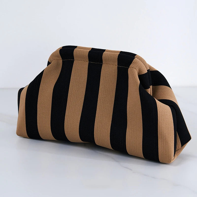 Woven Crochet Handbag Striped Colorblock Clutch Purse Ruched Bag Versatile Casual Beach Clutch Bag For Daily Commute Vacation