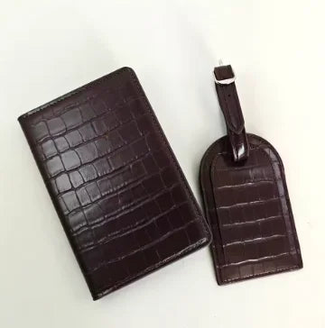 Fashion Crocodile Pattern Leather Passport Holder Custom Name Travel Luggage Tag Engrave Initials Retro Luxury Card Holder Gift