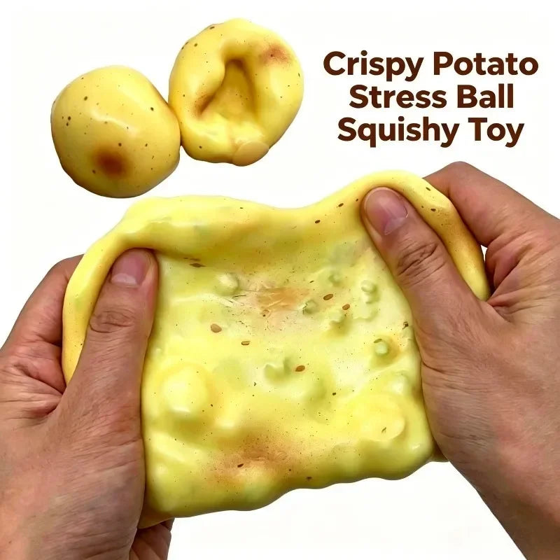 ASMR Crunchy Potato Squishy Stress Ball, Handmade Round Bead Filled Squeeze Fidget Toy, Anxiety Sensory Relief Toy for Adults