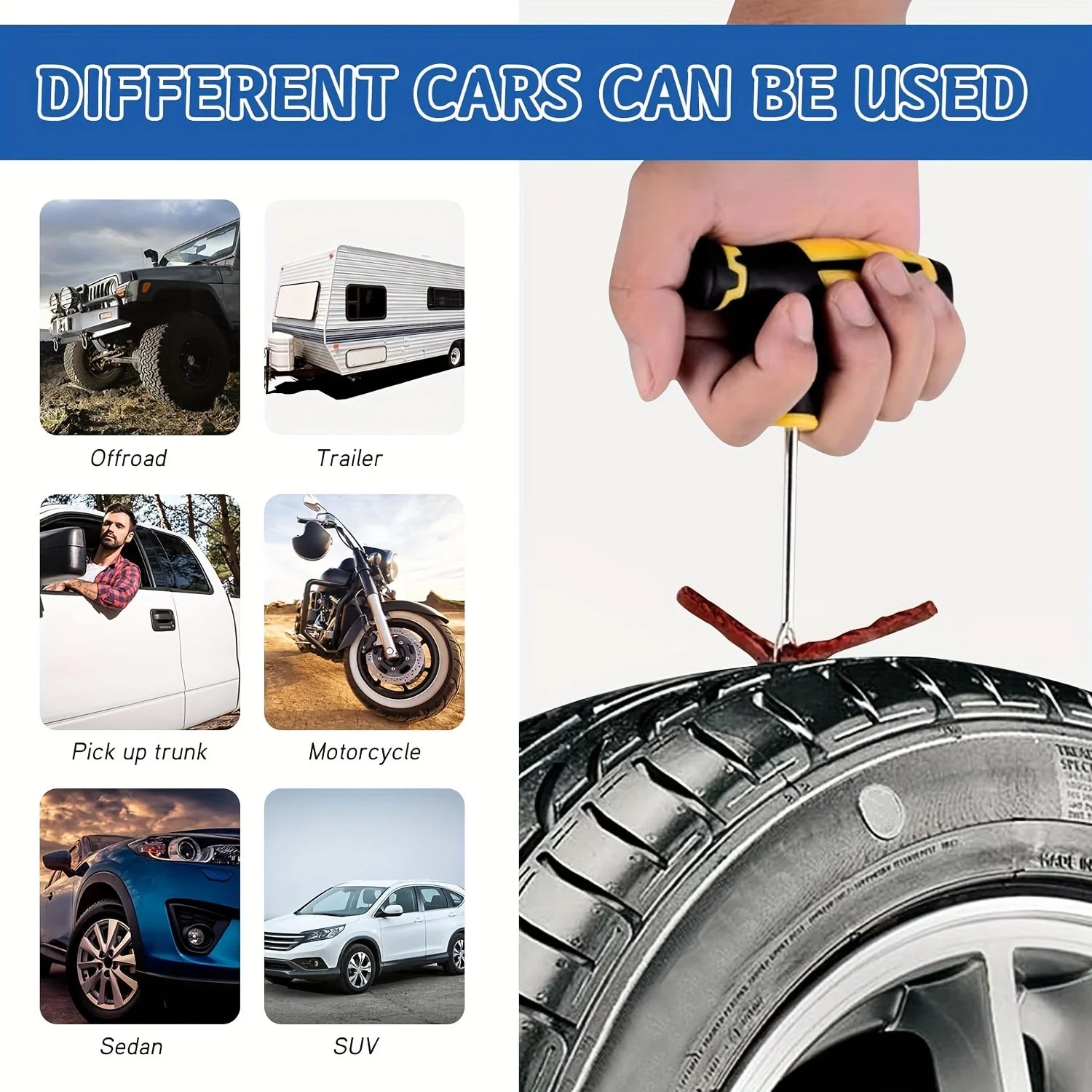 Roadside Emergency Flat Tire Repair Kit Portable Complete Tools with Storage Bag for Car Motorcycle Truck Quick Puncture Fix