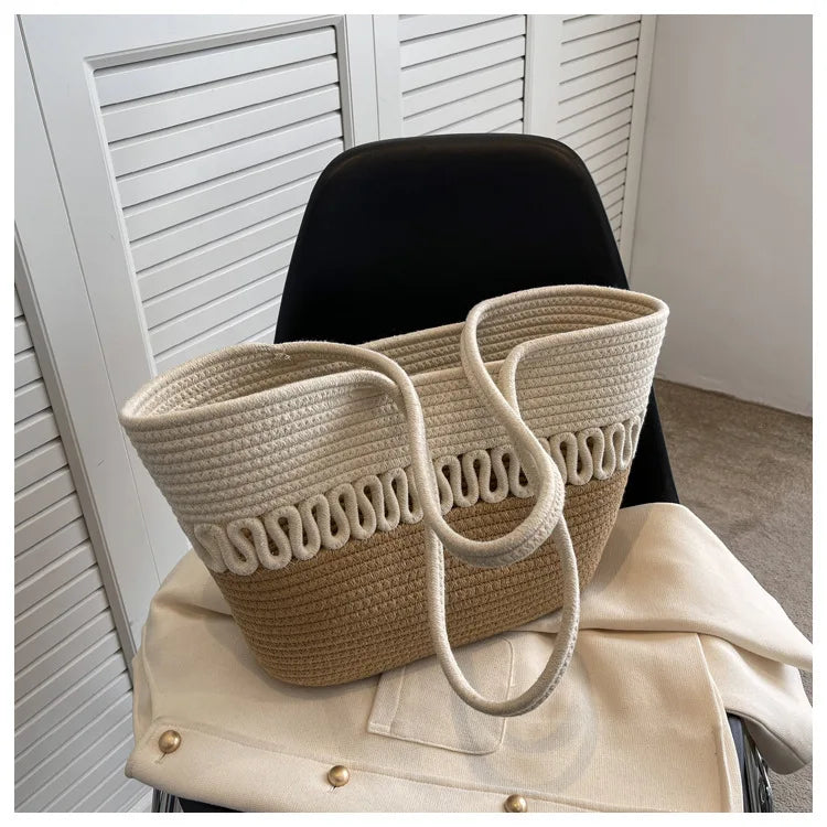 Shoulder Bag Summer Woven Bag Tote Bag Large Capacity Straw Bag for Summer Beach Holidays Women's Beach Bag Flower