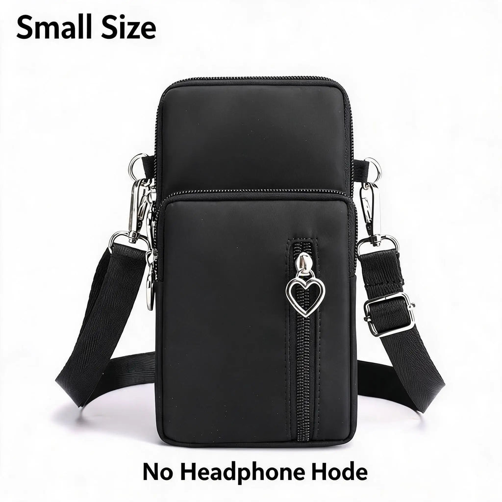 Waterproof Nylon Mini Crossbody Phone Bag for Women Heart Metal Zipper Multi Compartment Shoulder Arm Bag Phone Purse Wallet