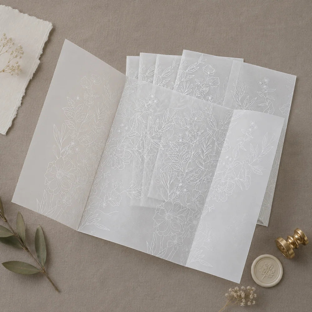 50pcs Pre-Folded Vellum Jackets - White Flower- Wedding Invitations Vellum Wraps - Full Bloom Design for Wedding, Baby Shower