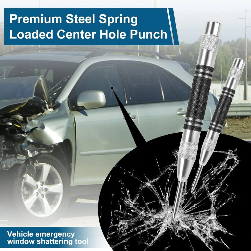 Automatic Center Punch, 5'' Spring Loaded Center Hole Punch, Impact Center Marker Scriber Tool for Metal, Plastics, Wood, Glass