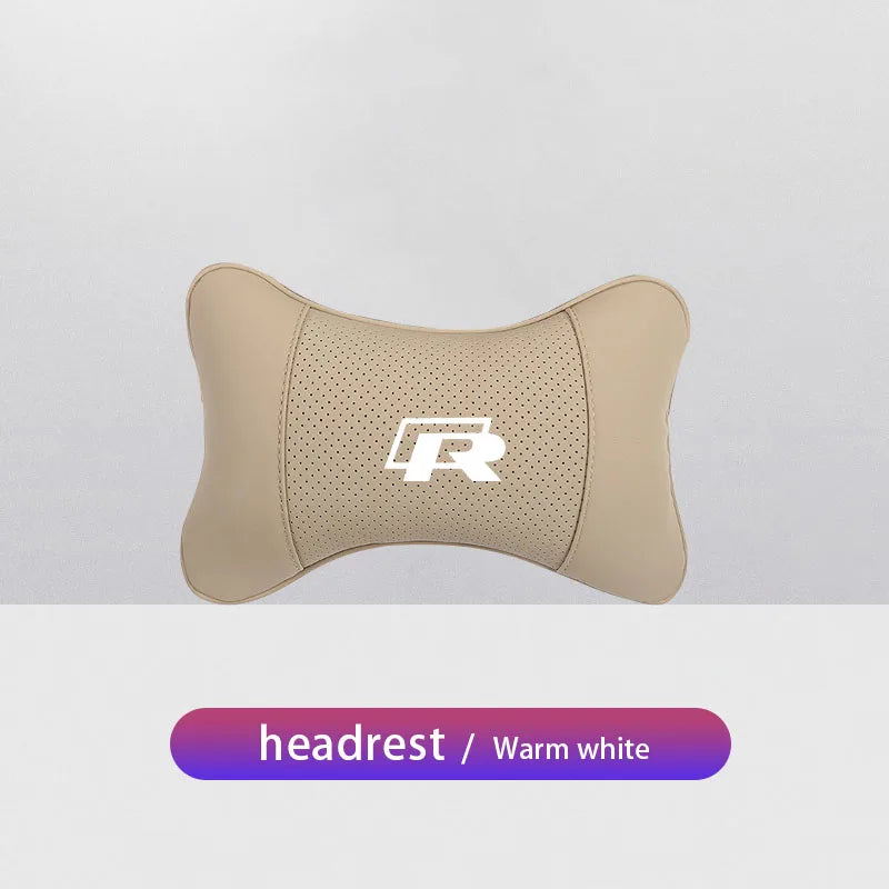 Keychain Leather Car Seat Headrest Memory Foam Comfort Neck Pillow Auto Interiors For Volkswagen VW T5 ID3 Tiguan GTI RLine Golf