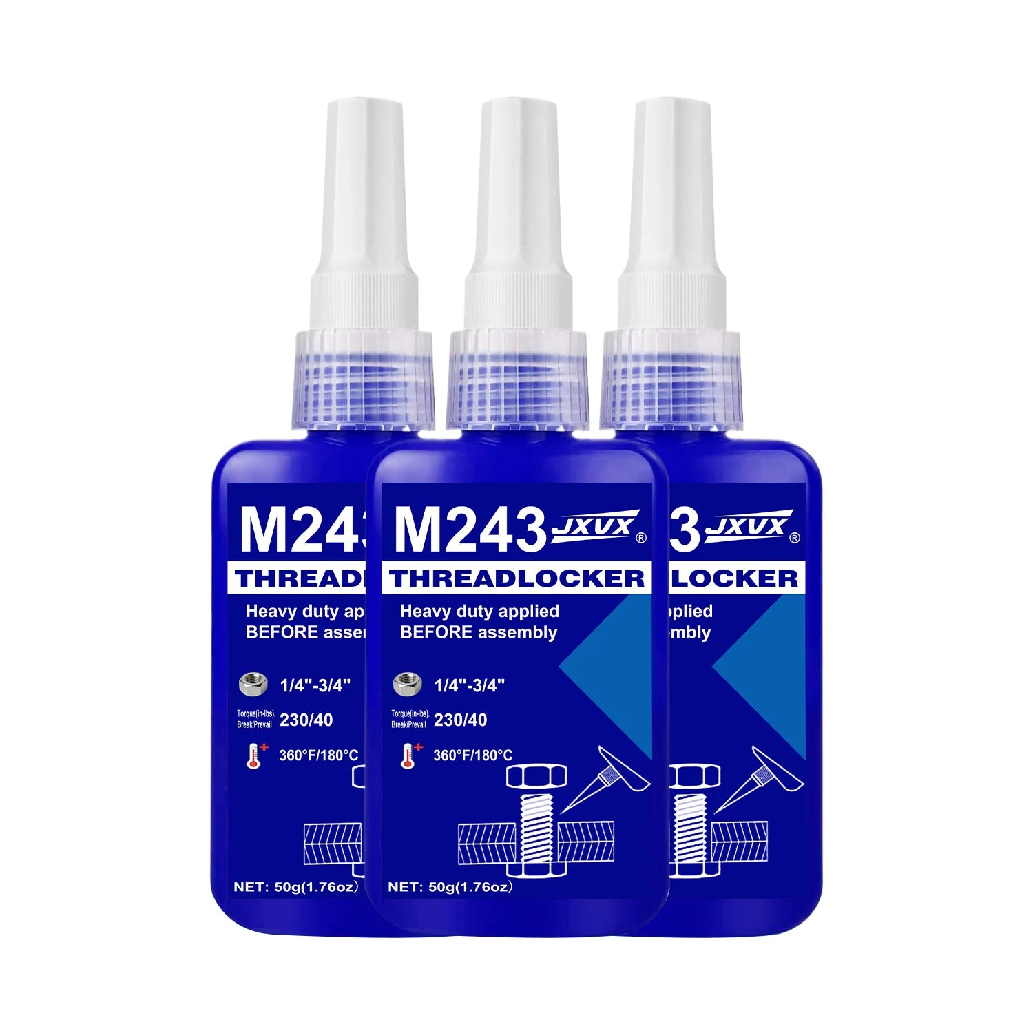 50 ml Blue 243 Medium Strength Threadlocker, Anaerobic Epoxy Sealant, Hardware Adhesive, Removable, for Nuts, Bolts, Fasteners and Metals; Prevents Loosening in the Manufacturing of