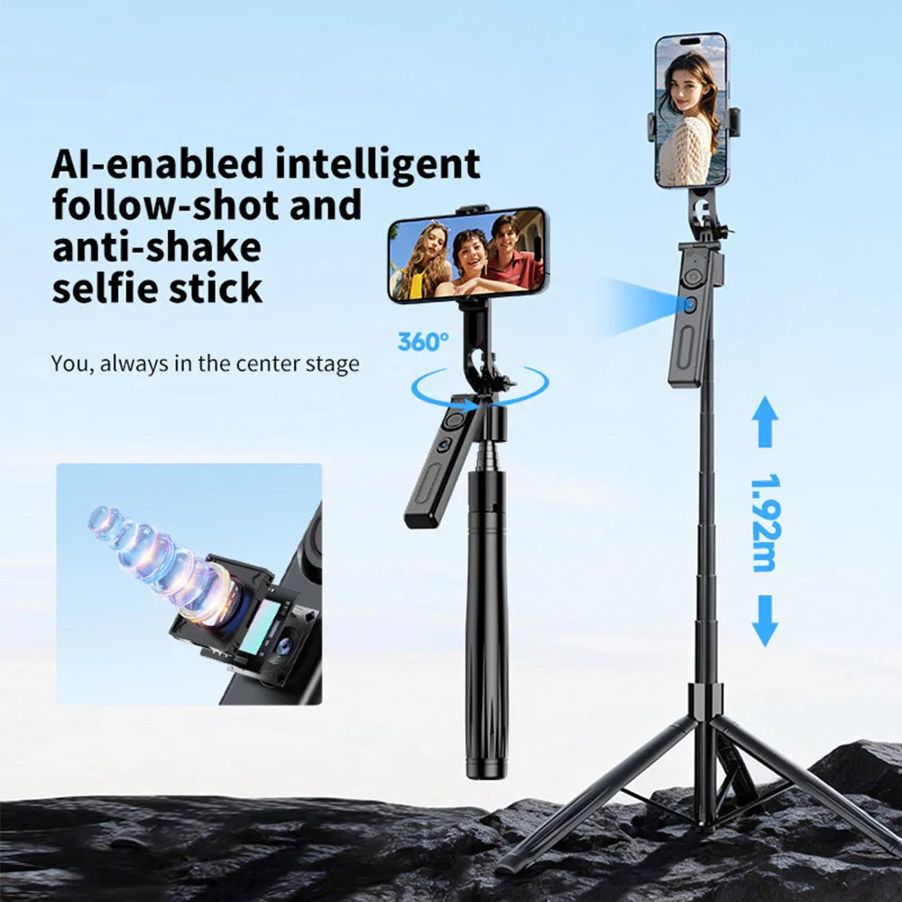 FANGTUOSI 192cm Tripod for Smartphone 360°Auto-Rotation Shooting Selfie Stick Phone Stand AI Face Following, with Remote Control