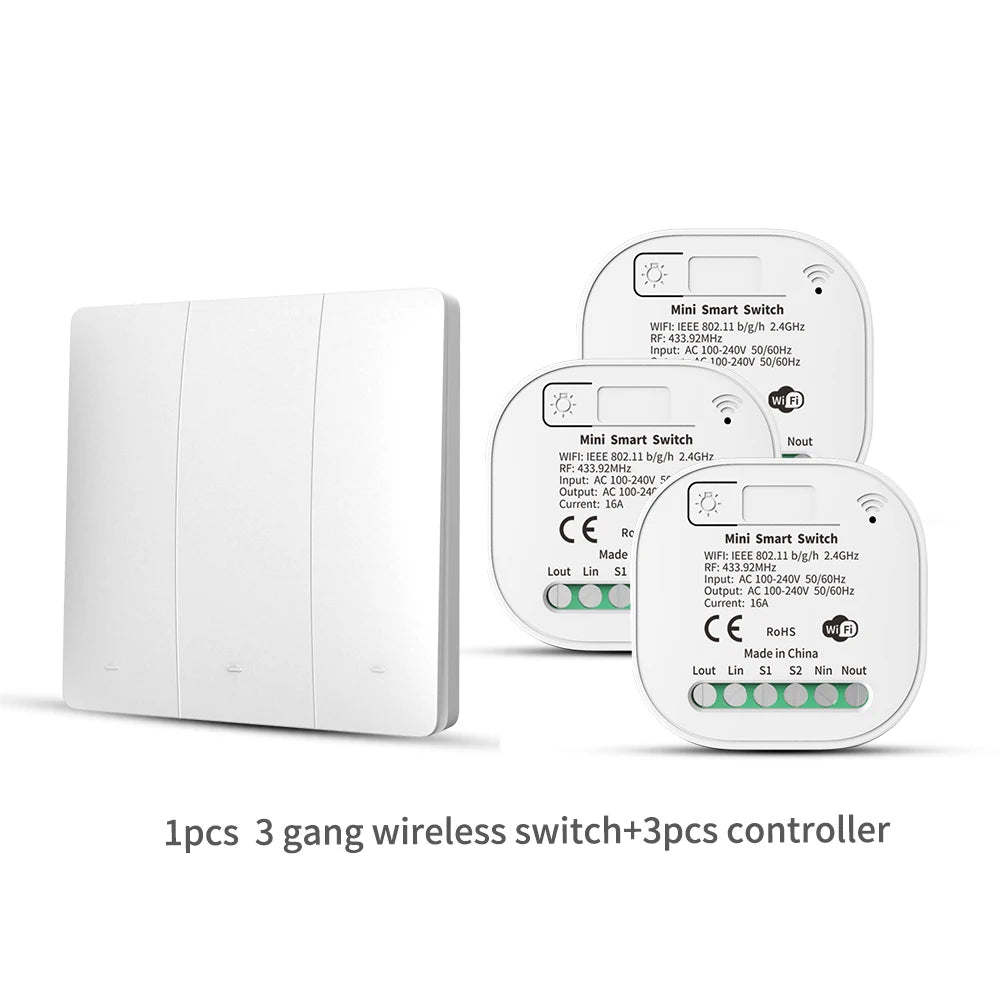 RF433 Self-Powered Wireless Light Switch, Kinetic No Battery,16A Relay, Retrofitting Easy Installation for Home Garage Garden