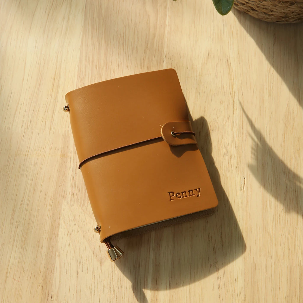 Personalized Leather Passport Holder Custom Name Imprinted Creative Handbook A7 Journal Card Holder Portable Travel Notepad Gift