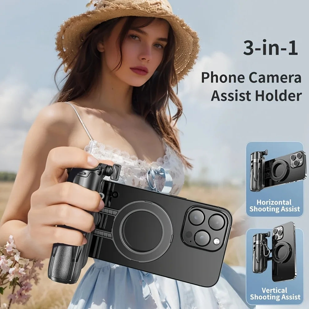 P15mini-C Magnetic Selfie Stick with Remote Extendable Cell Phone Tripod Stand Compatible with MagSafe, Selfie Stick Tripod