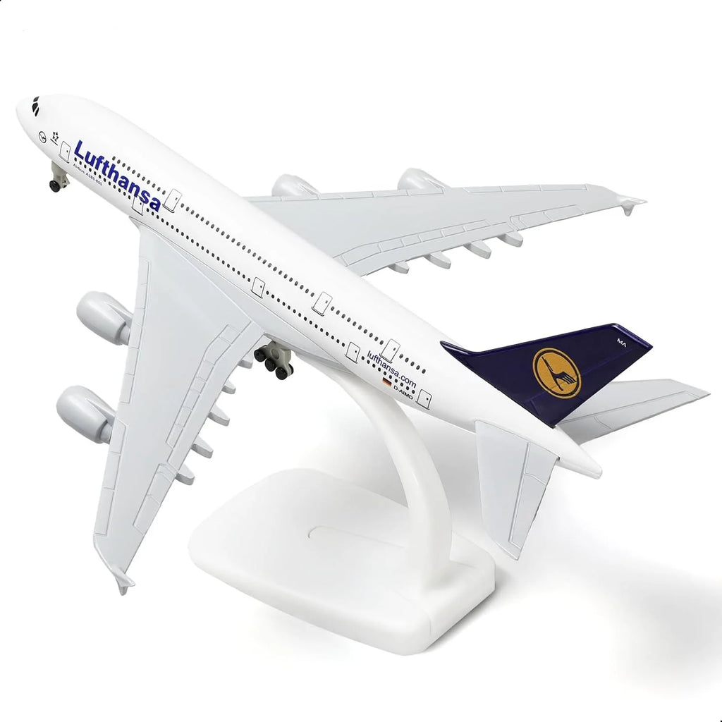 1/300 Scale 20cm Die-cast Metal Toy Plane Model Kit Lufthansa A380 Sky Jumbo Model Plane with Stand for Collections and Displays