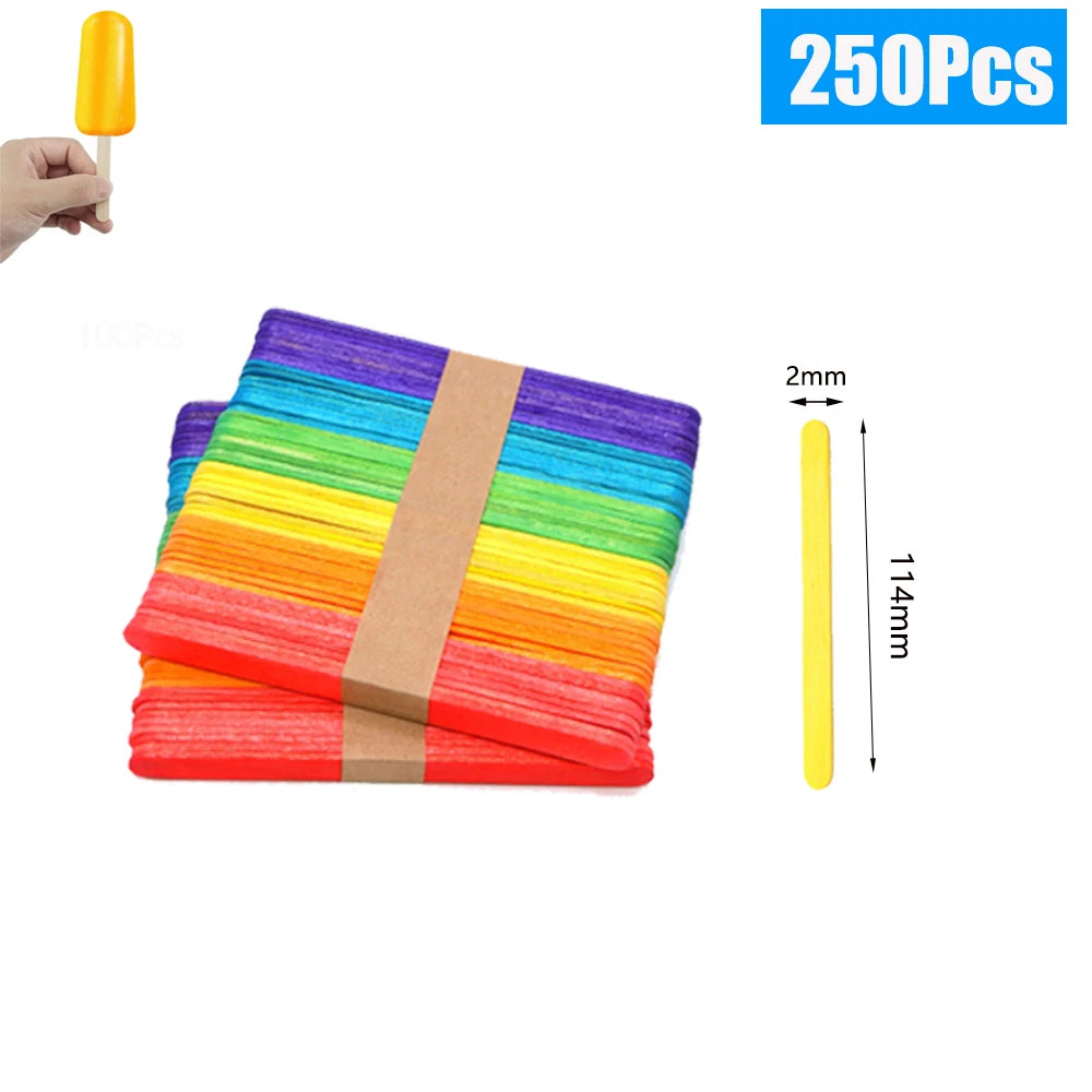50/100/500Pcs Ice Cream Popsicle Sticks Natural Wooden Sticks Ice Cream Spoon Hand Crafts Art Ice Cream Lolly Kitchen Cake Tools
