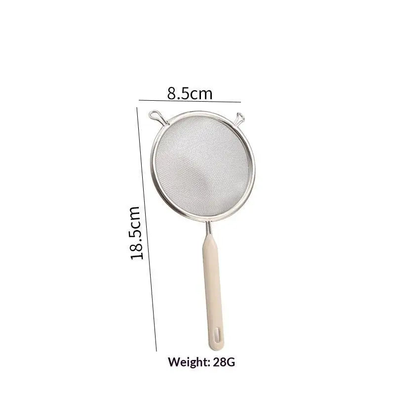 Durable 304 Stainless Steel Residue Filter With Plastic Handle Fine Mesh Strainer Flour Sieve Oil Skimmer Spoon Kitchen Utensils