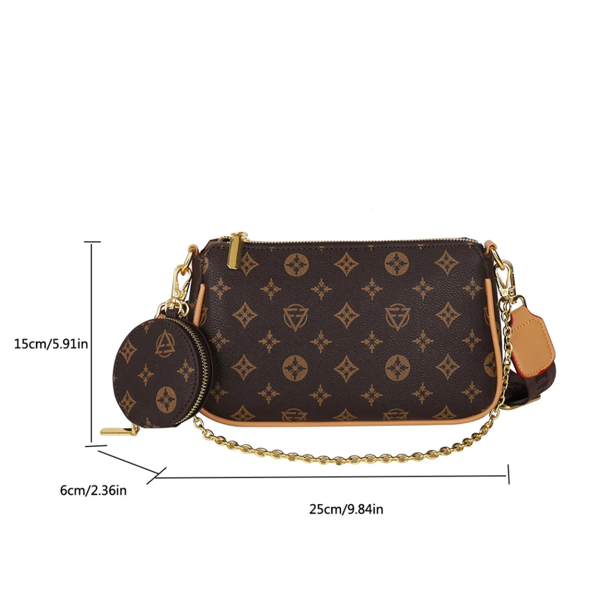 Women Fashion Floral Letter Print Shoulder Bag Chain Large Capacity Zipper Adjustable Strap Mini Pouch Attachment Daily Commute