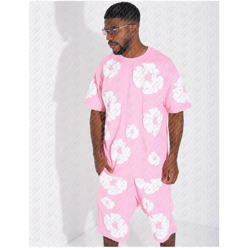 Popular Cultural Clothing, Men's T-shirt Sets, Floral Printed Clothing, A Must-have for Men, Hot Selling, Limited Edition Sales