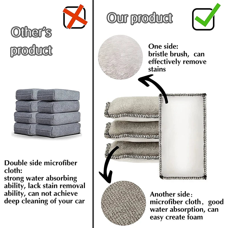 Interior Car Wash Pad Soft Absorbent Detailing Bristle Cleaning No Scratch Car Household Microfiber Scrubbing Sponge for Leather