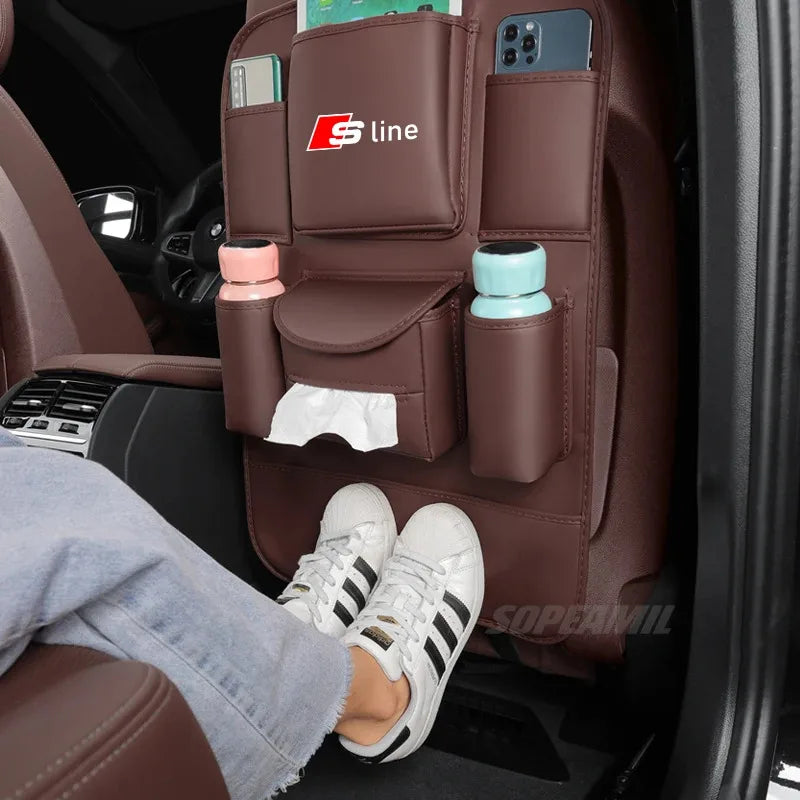 Audi Sline A3 A4 A5 A6 A7 A8 Q3 Q5 Q7 Q8 RS3 RS4 S3 S4 Car Seat Back Multi-pocket Storage Bag Seat Rear Anti-wear Anti-kick Pad