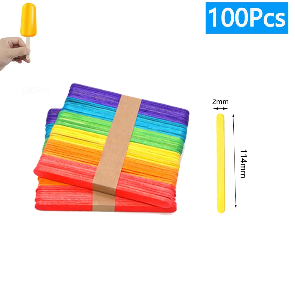 50/100/500Pcs Ice Cream Popsicle Sticks Natural Wooden Sticks Ice Cream Spoon Hand Crafts Art Ice Cream Lolly Kitchen Cake Tools