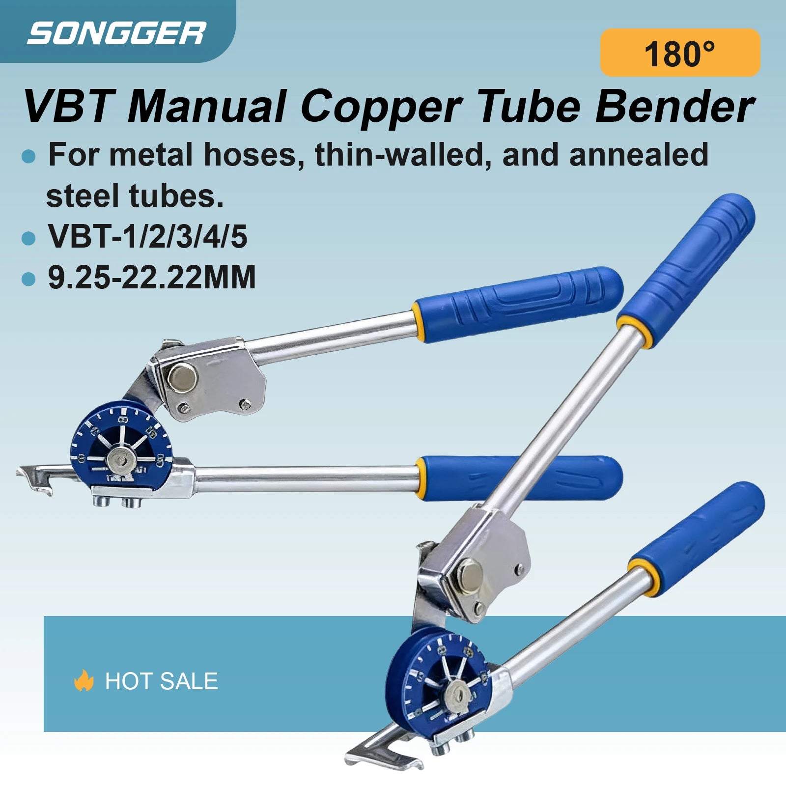 Manual Tube Bender Set for 1/2 5/8 3/4 Inch Tube Bender 9.25 to 22.22mm Copper Aluminum Thin Wall Steel 180 Degree Bends