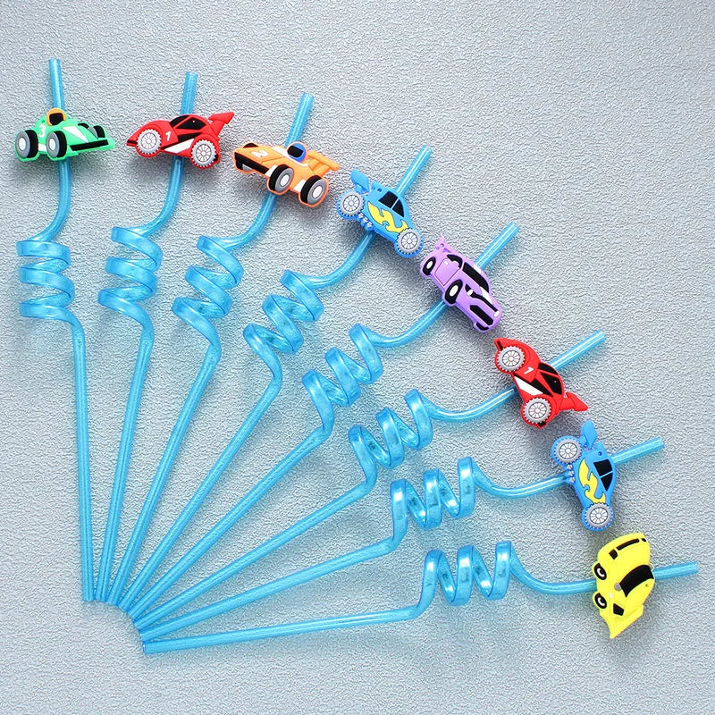 8pcs car shaped straws, reusable drinking milk, birthday theme party straws wedding cocktail bar party straws