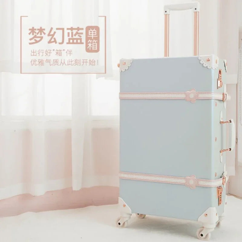 20 "22" 24 "26  Retro Travel Suitcase PU Leather Luggage Set With Wheels Rolling Trolley Case Pink Big Capacity Portable Valise