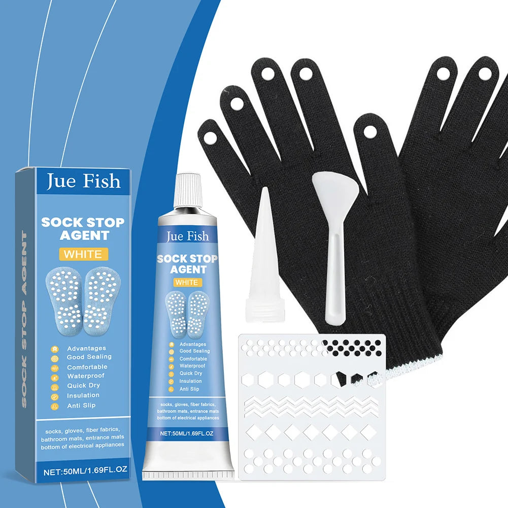 Anti Slip Sock Glue with Scraper and Template Sock Stop Non Slip Adhesive DIY Sock Stop Agent for Anti-Slip Socks Bathroom Mats