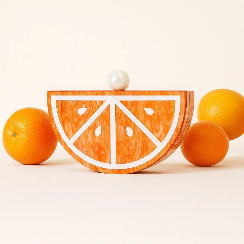 Women Acrylic Fruit Pattern Evening Clutch Bag Stylish Fan-shaped Chain Shoulder Crossbody Bag Watermelon Red Party Clutch Purse