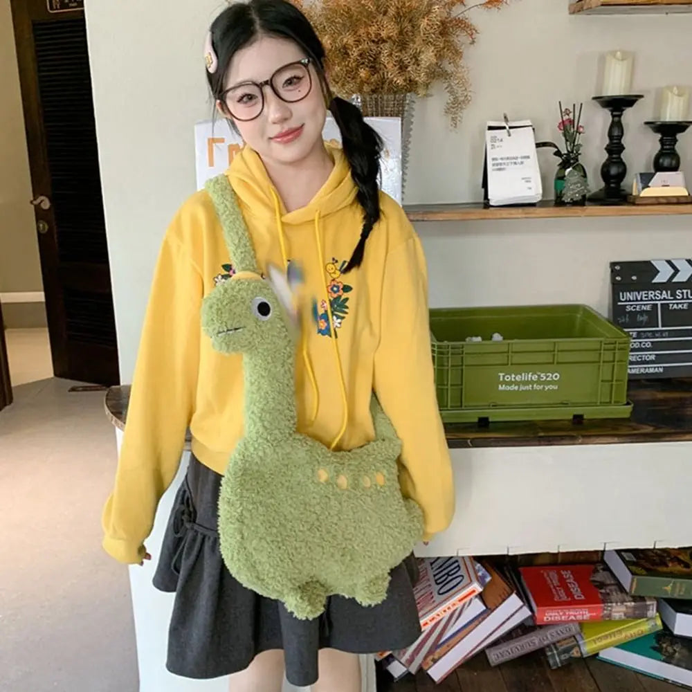 Casual Zipper Long Neck Dinosaur Bag Solid Color Large Capacity Cartoon Crossbody Bag Shoulder Bags Streetwear
