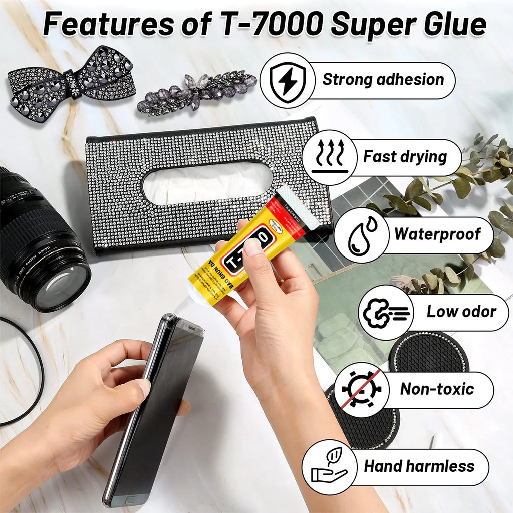 T7000 Black Glue for Mobile Screen Repair, Waterproof Glue for Craft Jewelry, Super Strong Liquid Adhesives, Multi-Purpose Glue for Diy, T-7000 Black Liquid Tool, Super Glue