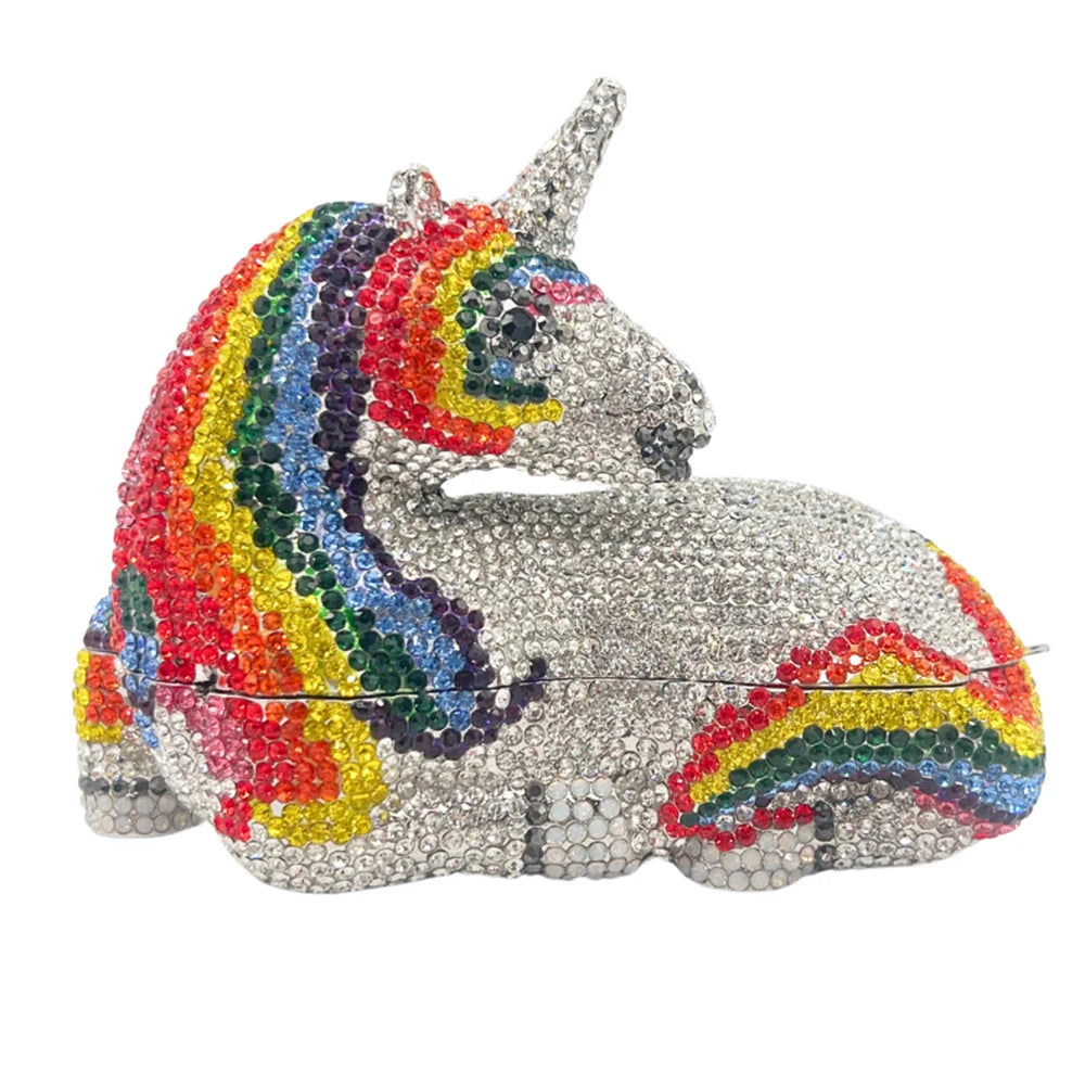 Luxury Pink Unicorn Handbag Women Diamond Evening Clutch Crystal Bridal Purse Designer  Party Phone Bag Lady Wedding Dinner Bags