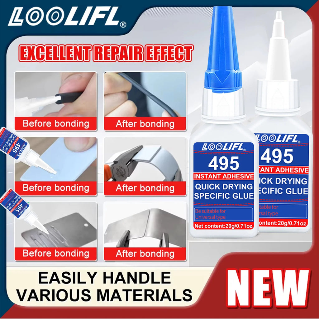 LOOLIFL 1-7pcs 495 Super Glue Cyanoacrylate Adhesive Instant Quick-drying Leather Rubber Wood Glass Strong Bond Liquid Glue Tool