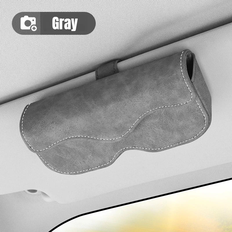 Suede Leather Car Eyeglass Case Automatic Closing Non-slip Auto Sun Visor Glasses Holder Magnetic Multi-functional Eyewear Clips