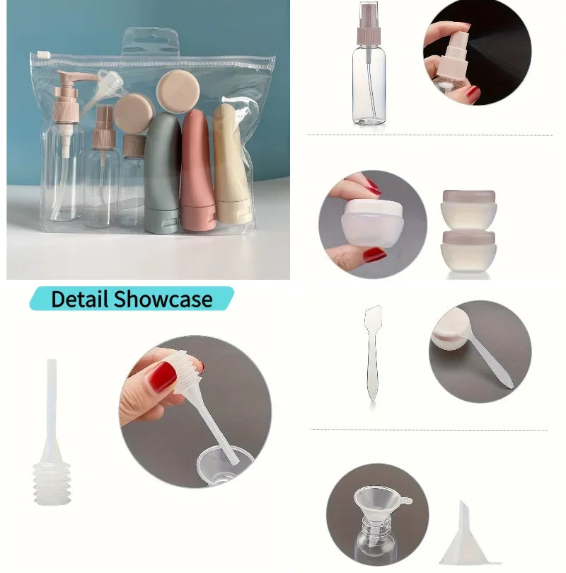 11Pcs Travel Toiletries Containers Set, Conditioner, Lotion – Refillable Mini Skincare Bottles for Airplane & Carry-On