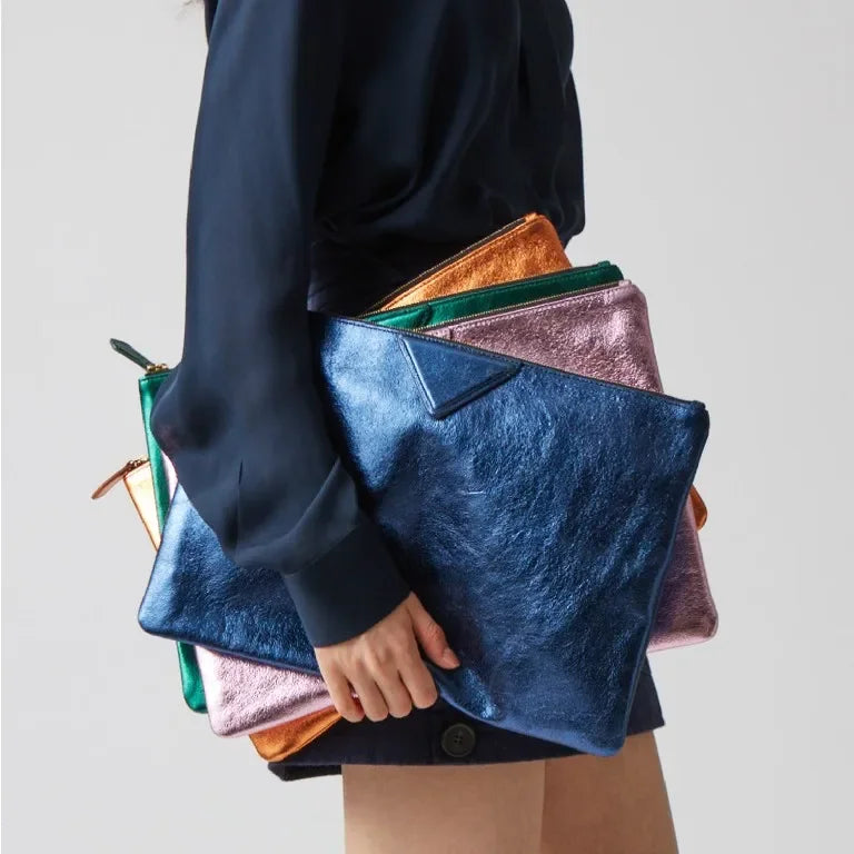 Women Day Clutch Bags Luxury Designer Lady Handbags 2024 New Female Envelope Bags PU Leather A4 Briefcase Bolsa Wallet Silver