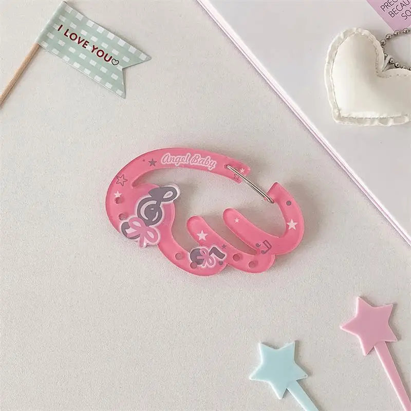 INS Candy Color Wings Shape Acrylic Carabiner Cute Strawberry Clover Mountaineering Buckle Keychain Multipurpose Keyring Hook
